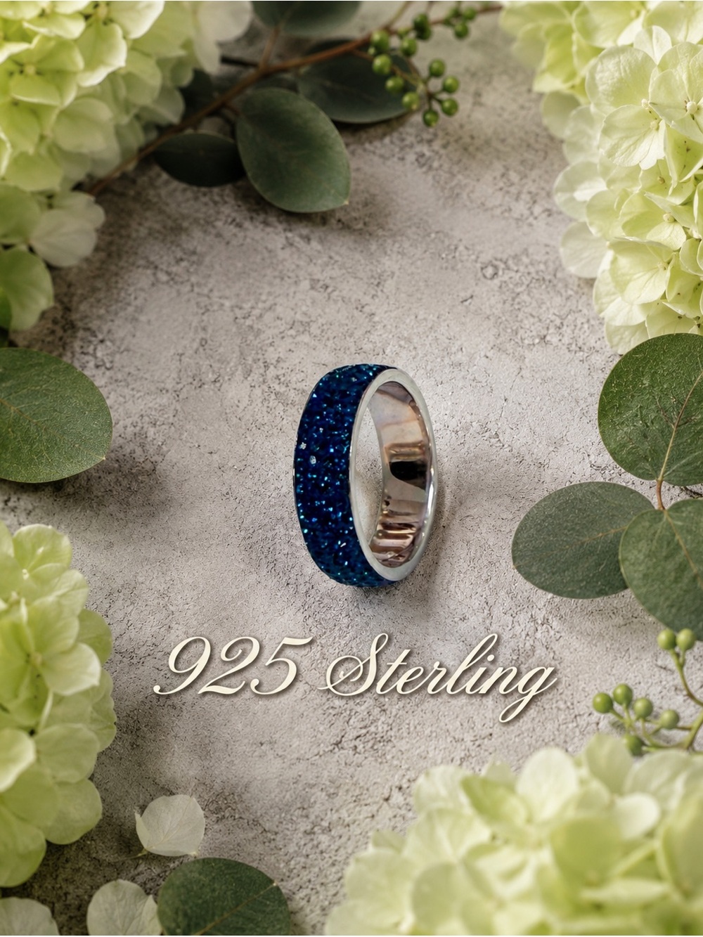 RESTOCKED❤️Sterling Silver Swarovski Blue Zircon Crystal Dome Ring